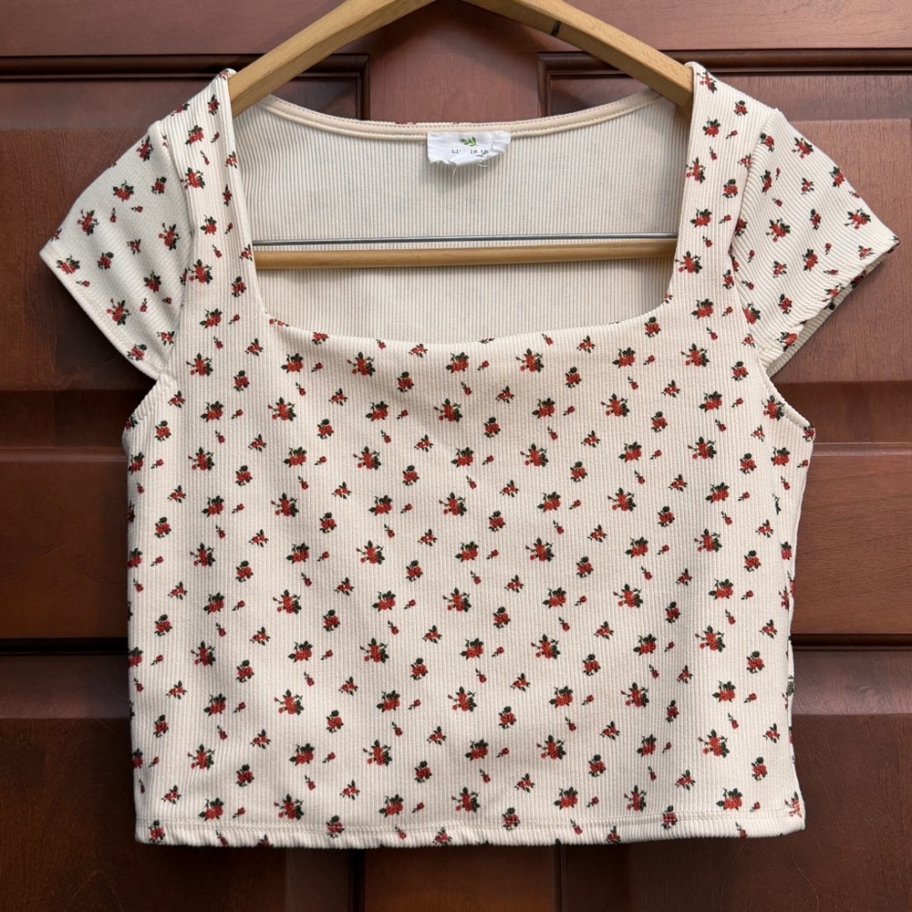 Live in the Moment Womens M‎ Ditsy Floral Cream Crop Top Romantic Y2K Coquette